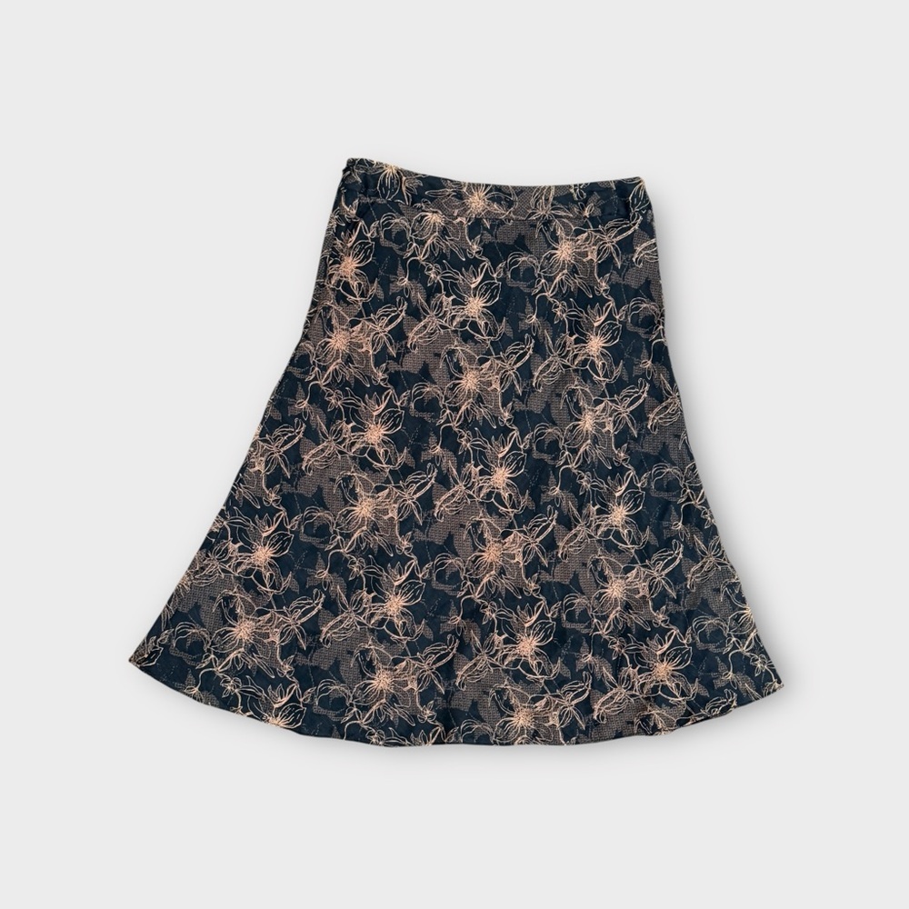 Vintage 90s Valerie Stevens Linen–Silk Floral A-Line Skirt – 10P (Petite)